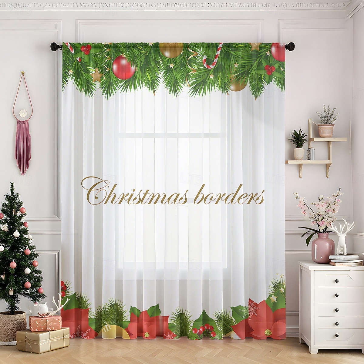 1 st ny julserie transparent gardin, 3D digitaltryckt stångficka fönstervoile, sovrum &vardagsrumsdekoration, direkt från fabriken 2025 - $12.49 –P9