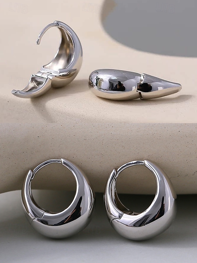 Dámské mohutné kruhové náušnice - klasické pozlacené stříbrné kulaté náušnice, minimalistické šperky pro každodenní nošení, do práce a na večírky 2026 - $5.99 –P8