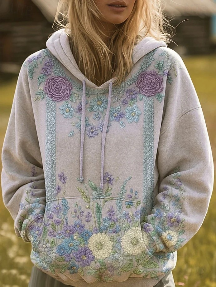 Felpa con cappuccio vintage boho 3D stampata per donna felpa patchwork felpa con cappuccio floreale felpa a maglione casual maniche lunghe cappuccio abbigliamento quotidiano da strada tasca frontale del 2025 a $26.99 –P6