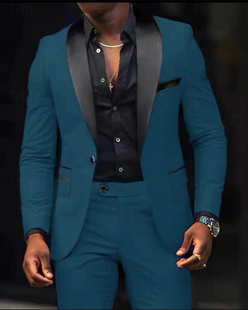 Męskie Marynarka + spodnie wizytowe Marynarka Garnitury Biznes Spotkanie towarzyskie Wesele 2 elementy Moda Codzienny Wiosna Jesień Poliester Kolorowy blok Kieszeń Guziki Wygodny Guziki jednorzędowe 2025 - $89.99 –P15