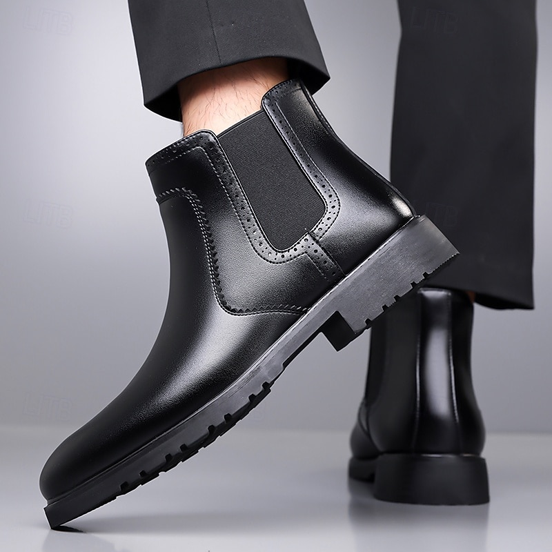 Homme Bottes Rétro Marche ancien Quotidien Cuir PU Confortable Bottes Mi-Mollet Mocassin Brun foncé Noir Printemps Automne de 2025 ? $54.99 –P16
