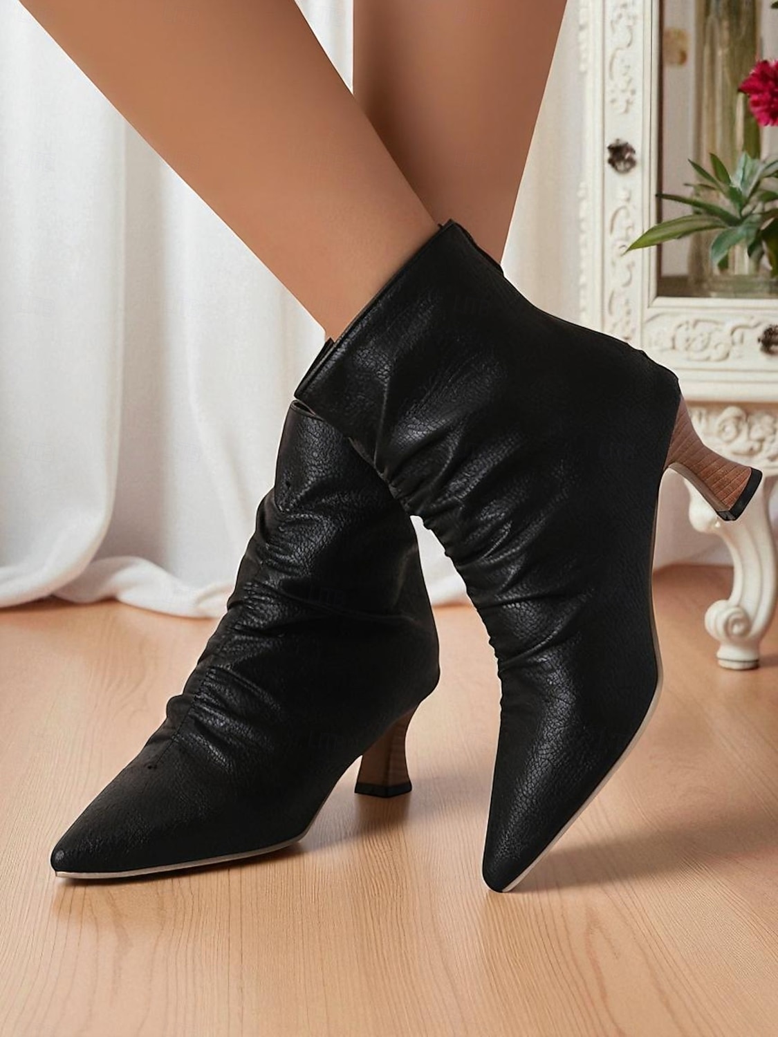 Dámské Boty Slouchy boty Práce Denní Kotníkové boty Booties Zip Nízký tenký Palec do špičky Elegantní Módní Umělá kůže Zip Matná černá Zářivě černý Bordó 2025 - $54.99 –P4