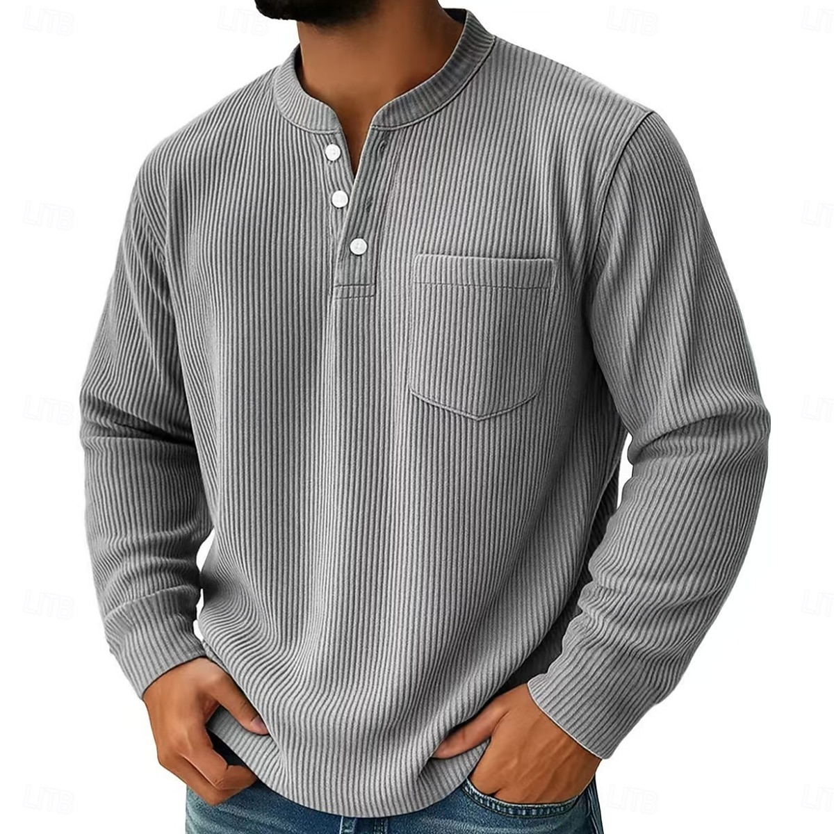 Męskie Koszula sztruksowa Koszula Henley Koszulki Długi rękaw Jednokolorowe Równina Teksturowany Moda Designerskie Codzienny Kieszeń Guziki Ciepłe Henley Codzienny Na zewnątrz Lato Jesień Zima 2026 - $25.99 –P3