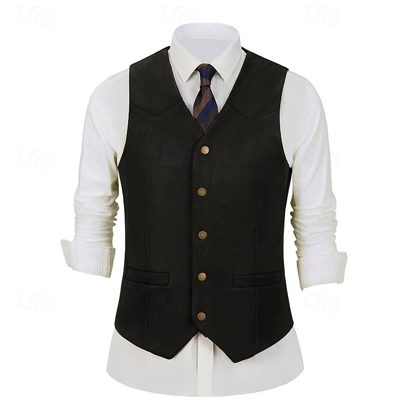Herren Weste aus Wildlederimitat Weste Gilet Urlaub Party Geschäft Mode Lässig Frühling Herbst Tasche Knöpfe Polyester Bequem Einfach Einreihig Ein-Knopf V Ausschnitt Normale Passform Schwarz 2025 - $32.99 –P3
