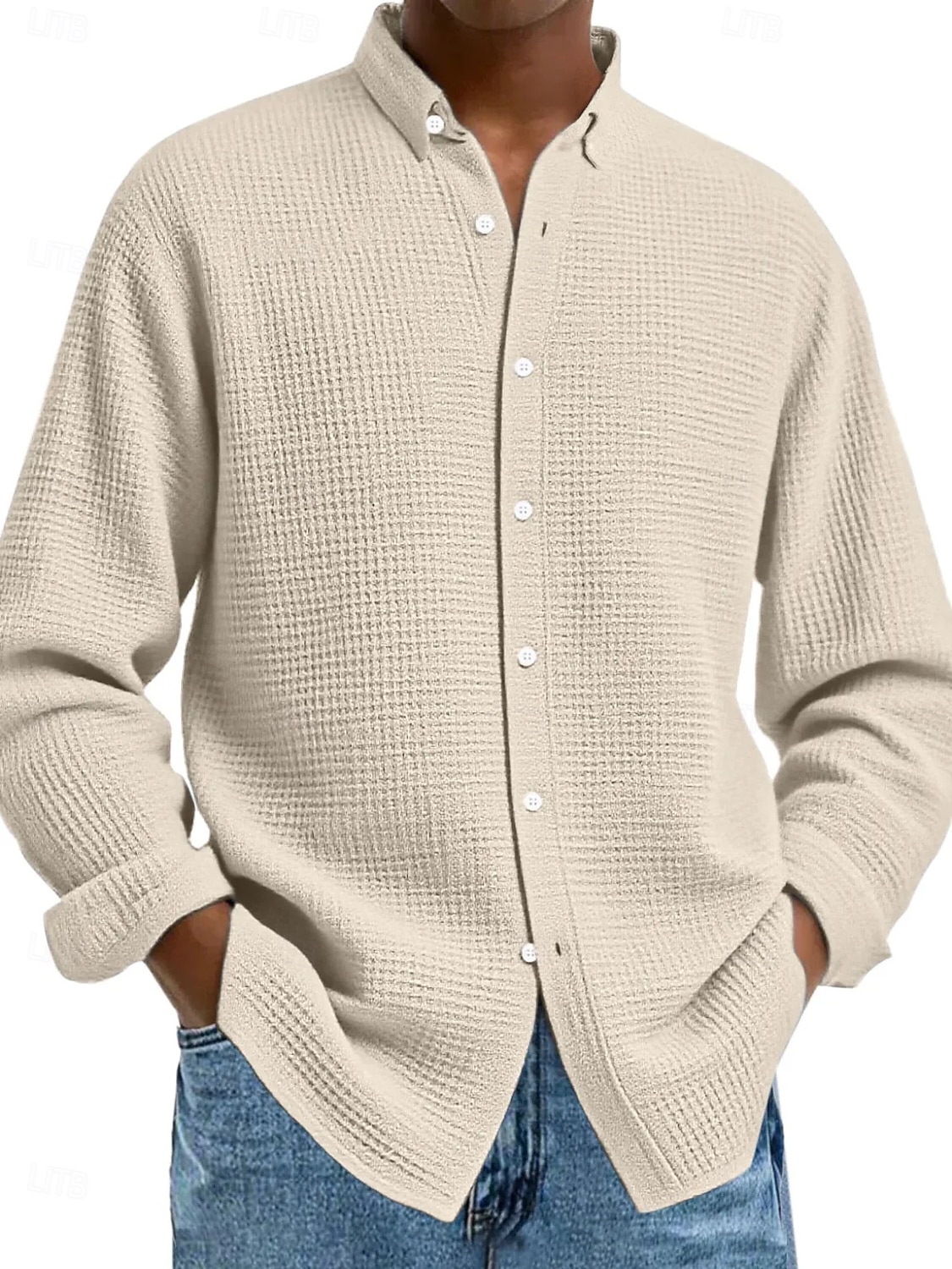 Herren Hemd Waffelhemd Freizeithemd Knopfhemd Schwarz Weiß Wein Marineblau Blau Langarm Einfach Revers Lässig Täglich Bekleidung Mode Streetwear 2025 - $23.99 –P9