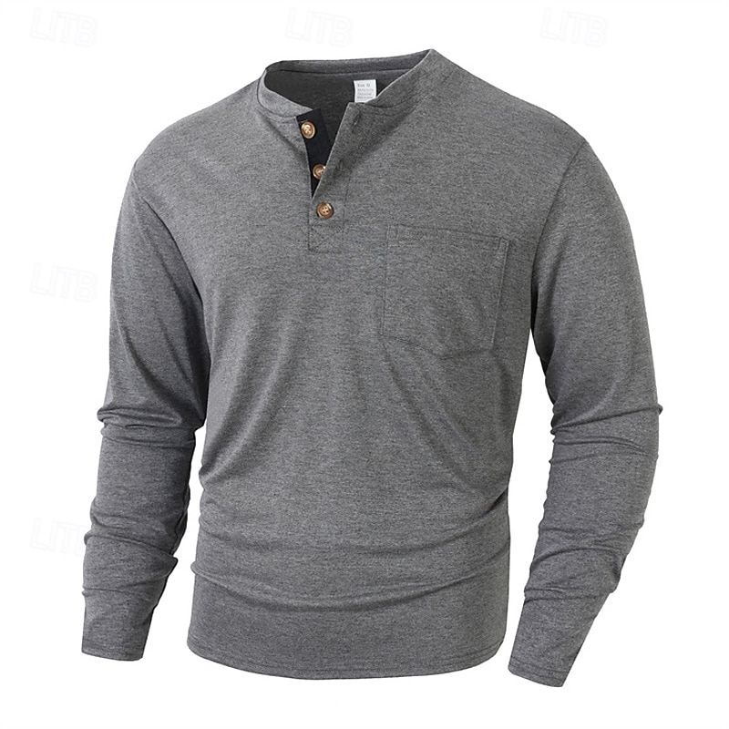 Per uomo Maglietta Maglia Henley Camicia a Maniche Lunghe Manica Lunga Henley Primavera Autunno Semplice Moda Designer Essenziale Tasche Vacanza Streetwear Uscire Nero Bianco Blu marino Maglietta Top del 2026 a $23.99 –P14