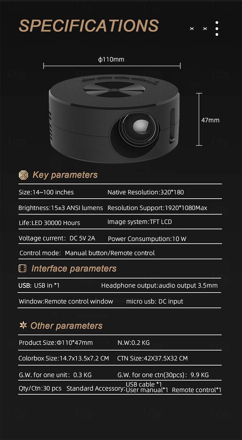 YT200 LED Projector Mini Handheld Pocket Portable Prejecting Wired Screen Mirroring from iOS Android Smartphones for Kids Classical Movies Retro Films Valentine's Day Gift 2026 - $42.99 –P10