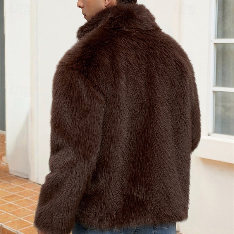 Pánské Neformální bunda Kabát z umělé kožešiny Dovolená Denní Zahřívací Plyš Podzim Zima Bez vzoru Módní Šik ven Stojáček Standardní Černá Bílá Žlutá Královská modř Velbloudí Saka 2026 - $51.99 –P11