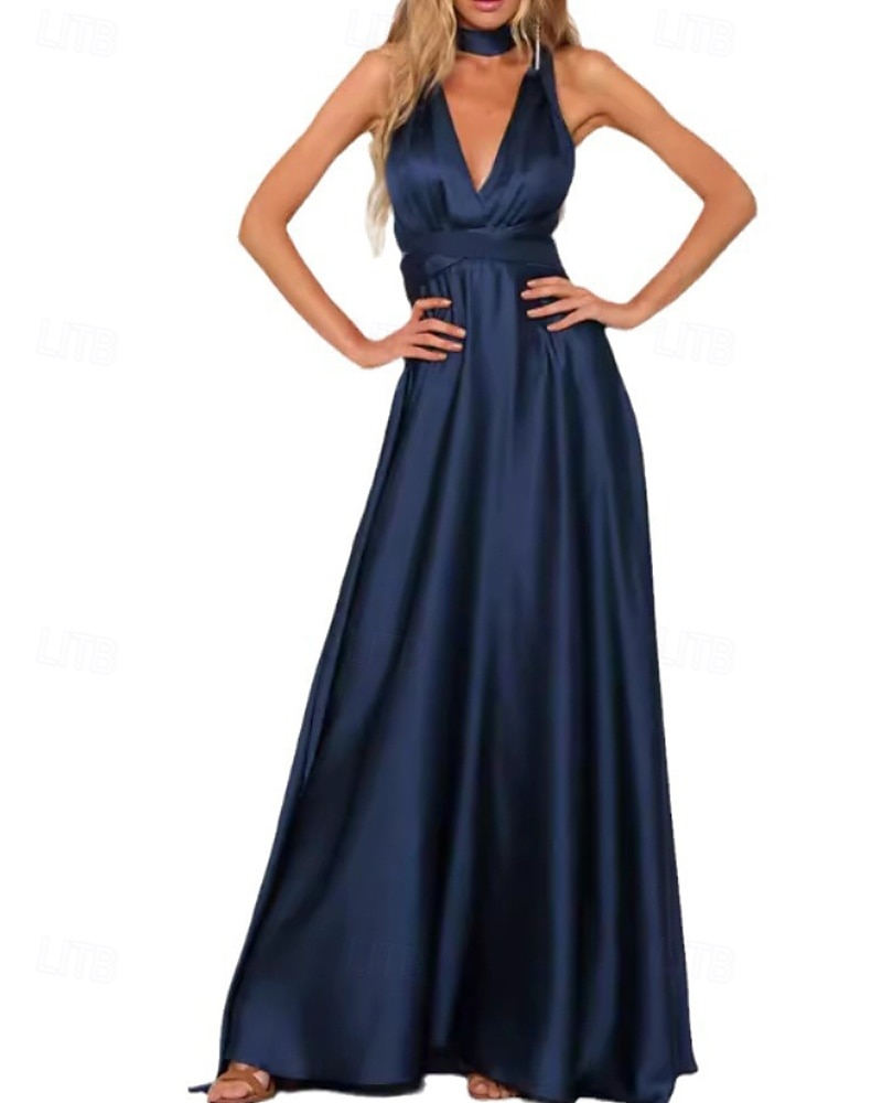 Damen Langes Kleid Maxikleid Partykleid Cocktailkleid Satinkleid Unterkleid Mode Modern Party Abendgesellschaft Normale Passform Einfach Langarm V Ausschnitt Rosa Wein Marineblau Dunkelgrün Frühling 2025 - $25.19 –P5