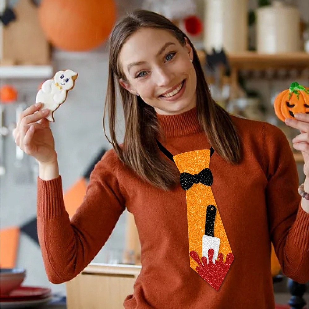 Ensemble de cravates scintillantes pour femmes à motif citrouille, araignée et chauve-souris pour Halloween - 3 pièces pour accessoires de fête costumée et de cosplay de 2025 ? $14.99 –P1