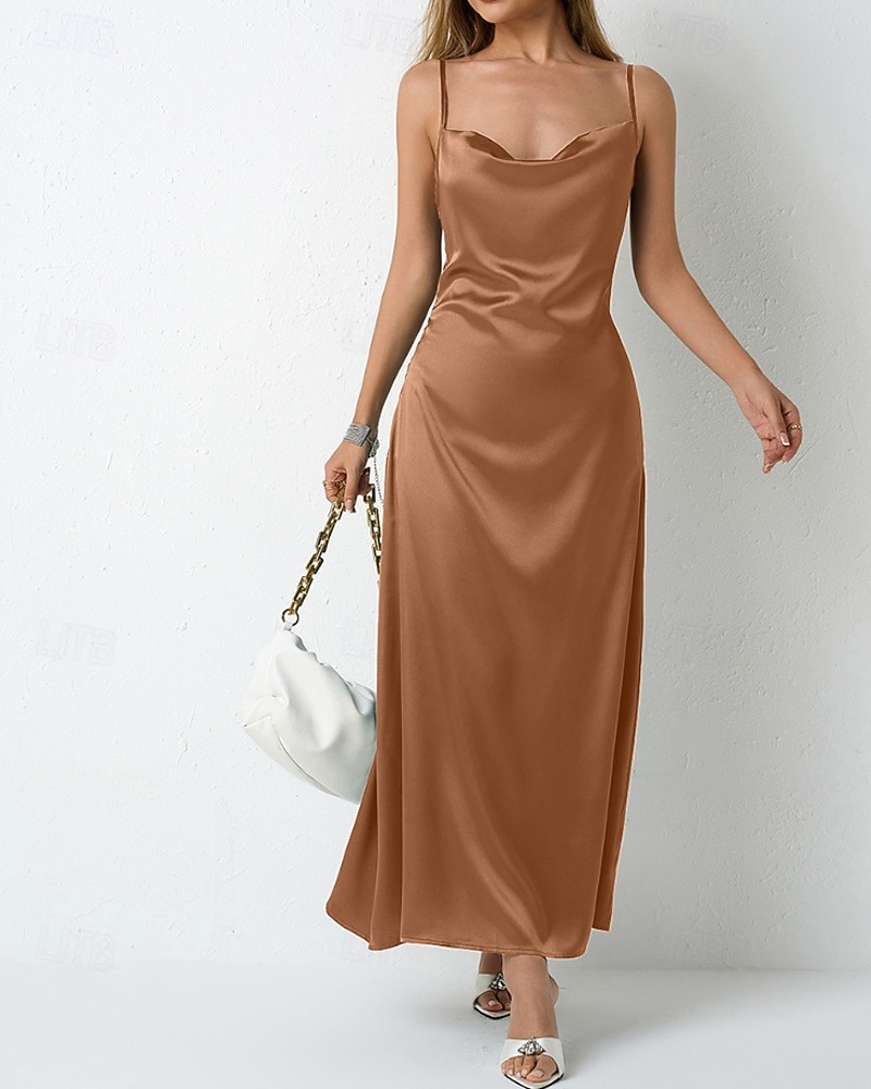 Dames Halflange jurk Satijnen Jurk Feestjurk Cocktail jurk Slipdress Modieus Modern Buiten Avond Feest Feest Normale pasvorm Effen Mouwloos hihnat Lichtgroen Wijn Donkergroen Paars Lente Herfst 2026 - $25.99 –P9