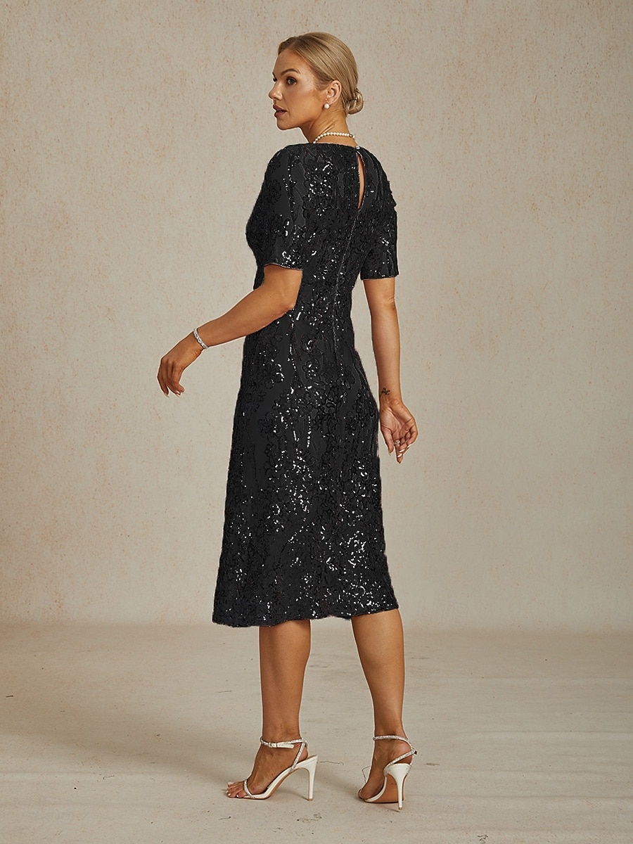 Mulheres Vestido midi Vestido de turno Elegante Festa Festa Casamento Paetês Bordado Purpurina Normal Floral Manga Curta Decote V Preto de 2026 por $139.99 –P3