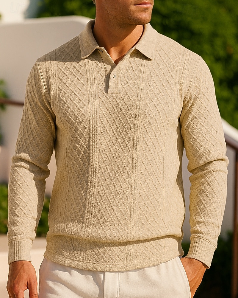 Miesten Jacquard-neulepaita Vapaa-ajan poolopaidat Jakardi Pitkähihainen Topit Urheilu- ja treenivaatteet Syksy Yhtenäinen Muoti Ulkoilu Matkailu Urheilu Urheiluasut Urheiluvaatteet Musta Sininen 2025 - $25.99 –P1