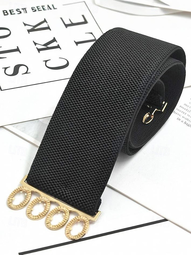 cinto elástico feminino com fivela de metal vintage, cinto largo e elástico em várias cores, acessório para vestido de festa de Natal e presente de 2026 por $8.99 –P6