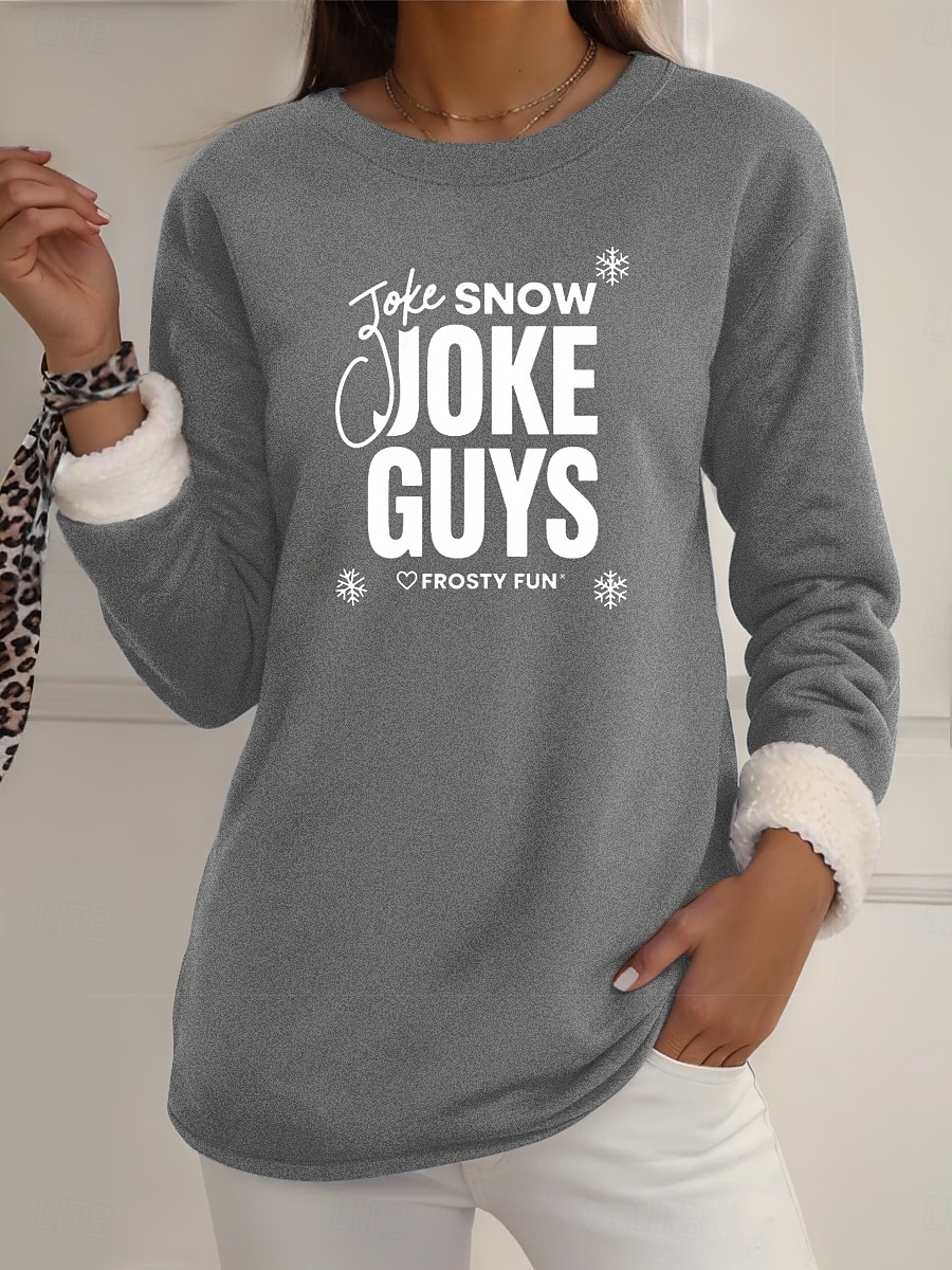 2025年 女性用 フリース裏地プルオーバースウェットシャツパジャマ プルオーバースウェットシャツ Pullover スウェットシャツ レタード あたたか ストリートファッション カジュアル 長袖 クルーネック レギュラートップス 家 日常着 カジュアル プリント ブラック イエロー ピンク ダークピンク ブルー 秋 冬  コレクション – €23.99 –P6