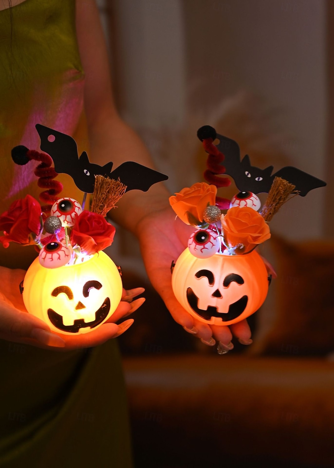 1 Pc 12 * 9CM 2025 New Halloween and Easter Pumpkin Eye Bat with Lantern Ghost Festival Decoration Simulation Flower Pumpkin Lantern 2025 - $4.99 –P8