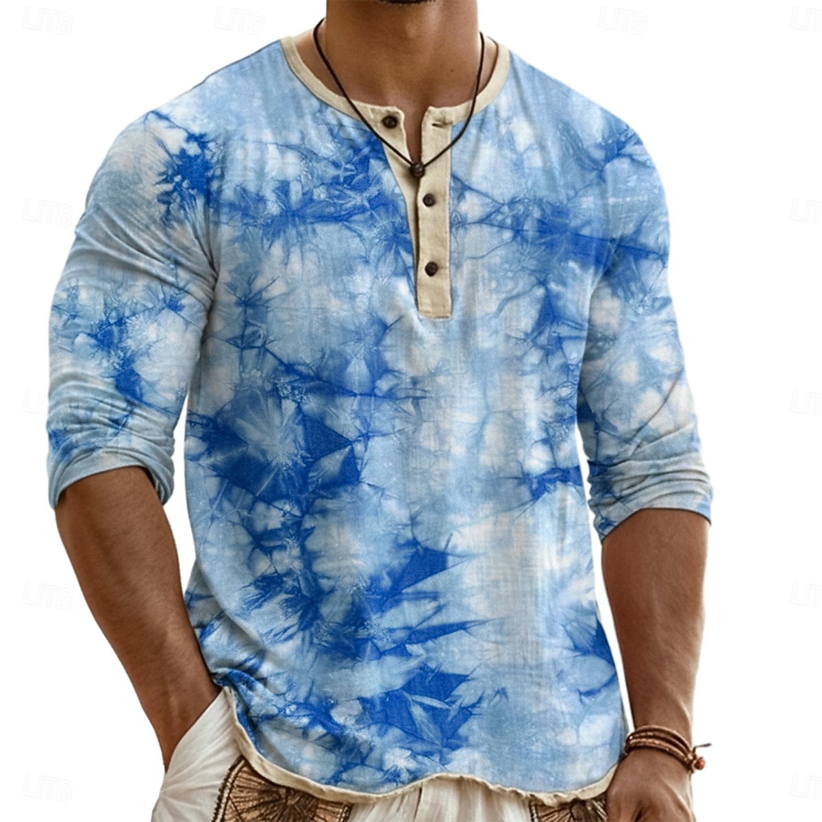 Homme Chemise Henley T-shirt Haut Henley manche longue Teinture par nouage Mode Designer Occasionnel Tie Dye Bloc de Couleur Boutons Henley Occasionnel Quotidien Extérieur Été Printemps Toutes saisons de 2026 ? $21.99 –P1