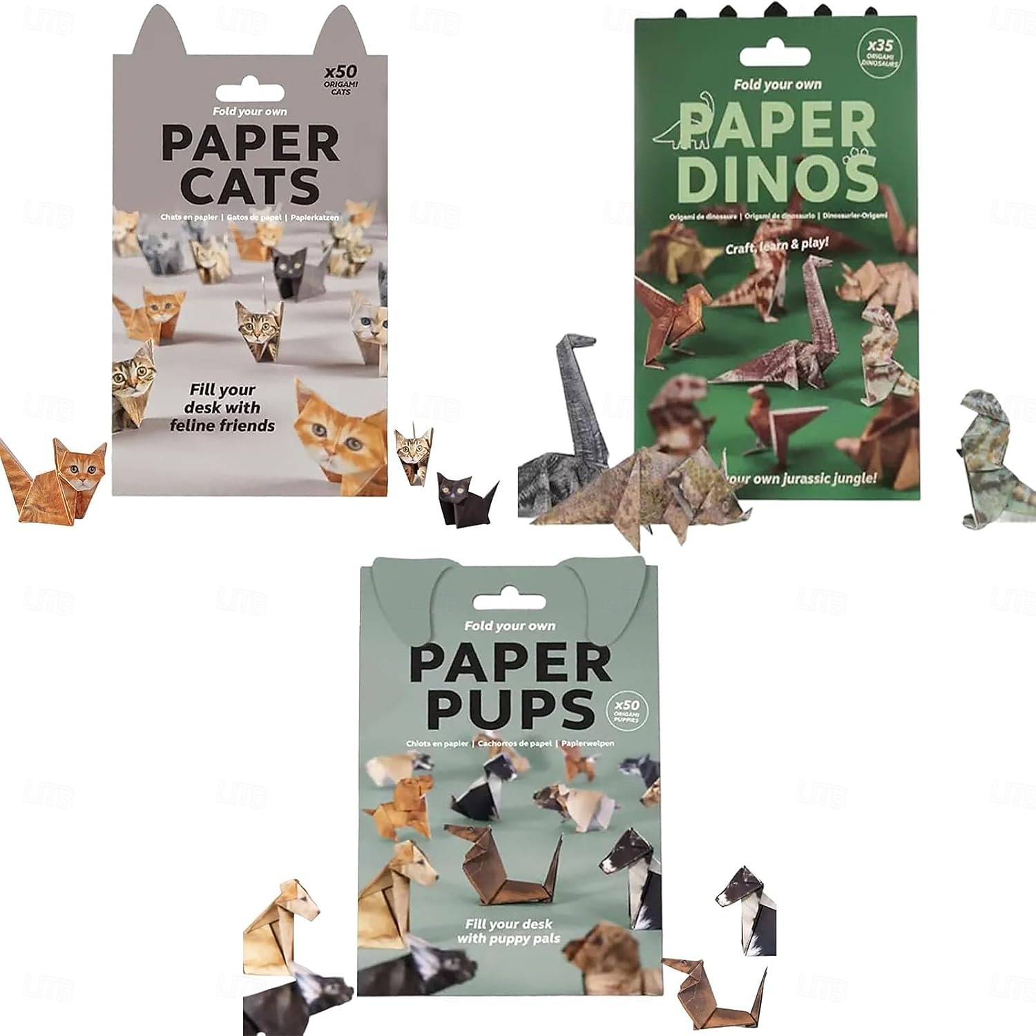 Gatos de papel de bricolaje, kit de manualidades de origami de papel de gato/perro/dinosaurio 3D de 50 hojas con instrucciones, decoración de escritorio de animales de bricolaje, divertidos kits de 2025 - $16.49 –P1