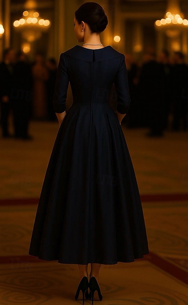 Linha A Até o Tornozelo Vestido de festa Vestido Coquetel Vestido de convidada de casamento Vestido Para Mãe dos Noivos Manga 3/4 Decote V Colarinho de Camisa Elegante Vintage Formal Cetim Elástico de 2026 por $172.99 –P2