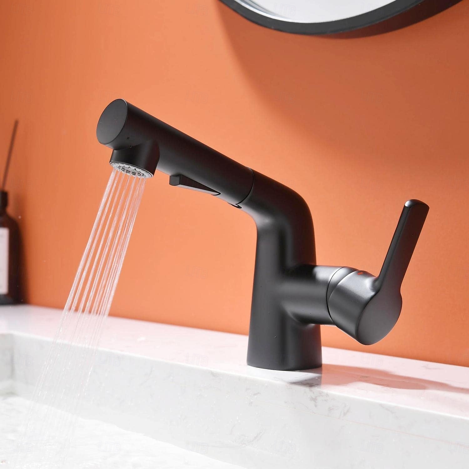 Bathroom Sink Faucet with Pull Out Spray,Brass Liftable 3-modes Electroplated / Painted Finishes Centerset Single Handle One Hole Lavatory Rotating Spout for Cold and Hot Water Bath Taps 2025 - $161.99 –P1
