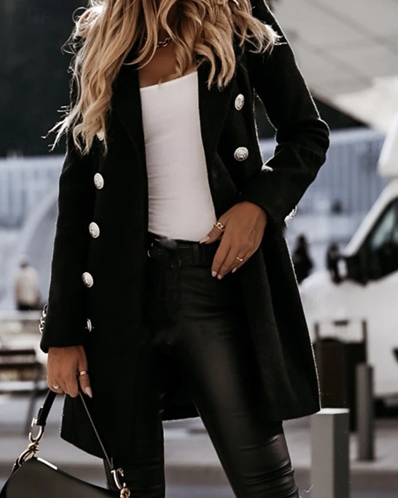 Damen Freizeitjacke Warm Bequem Tasche Knöpfe Mode Outdoor Einfach Ausgehen Wochenende Einreihig Regulär Revers Normale Passform Langarm Oberbekleidung Schwarz Weiß Khaki Herbst Winter 2025 - $25.99 –P4