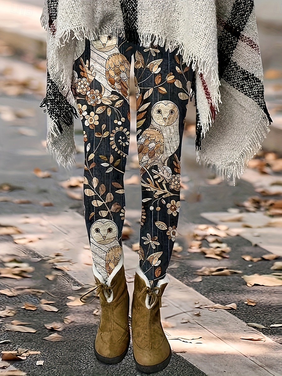 Γυναικεία Κολάν Διακοπές Βίντατζ Μοντέρνα Πλήρες μήκος Ψηλή Μέση Φλοράλ Γραφική Κουκουβάγια Εκτύπωση Διατηρείτε Ζεστό Moale Αναπνέει Υψηλή Ελαστικότητα Causal Καθημερινά Διακοπές Μαύρο 2026 - $21.99 –P2