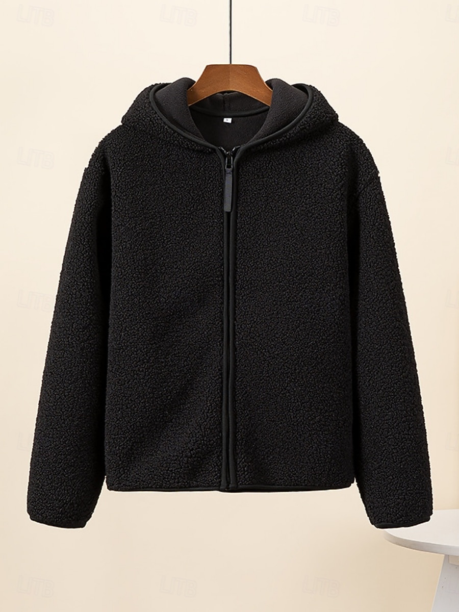 Mulheres Jaqueta sherpa Jaqueta casual Casaco com capuz Confortável Respirável Zíper Casual Tecido Férias Rua Casual Roupa Diária Zíper Padrão Com Capuz Normal Manga Longa agasalhos Azul Claro Preto de 2025 por $36.99 –P4