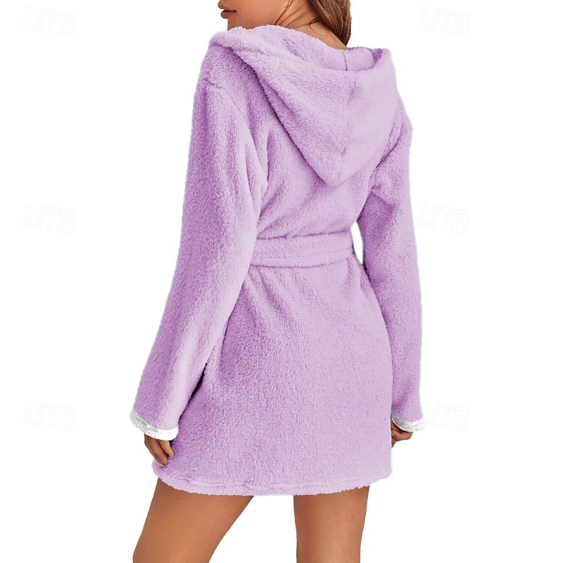 Dam Pyjamas Morgonrock Grundläggande Ledigt Lappverk Ficka Semester Hem Säng Långärmad Kavajslag Svart Rodnande Rosa Purpur Grå Ljusblå Höst Vinter Normal 2025 - $23.99 –P20