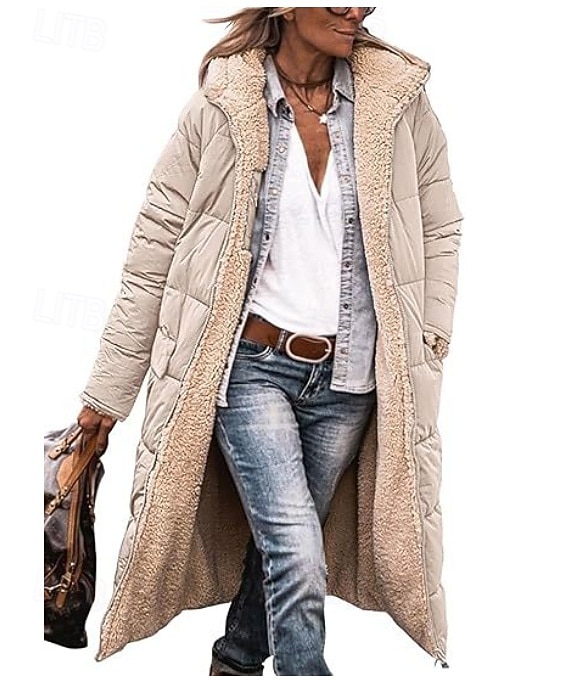 Women's Winter Coat Windproof Warm Open Front Vintage Daily Casual Plain Vacation Casual Daily Open Front Long Hooded Regular Fit Long Sleeve Outerwear Pink Blue Green Fall Winter 2025 - $48.99 –P5