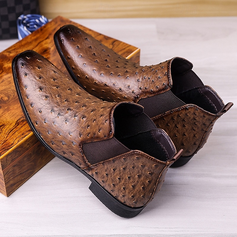 Ανδρικές γκρι μπότες Chelsea από τεχνητό δέρμα – slip-on παπούτσια με μοτίβο στρουθοκαμήλου για επαγγελματικές δραστηριότητες, επίσημες εκδηλώσεις και καθημερινή χρήση 2025 - $46.99 –P3