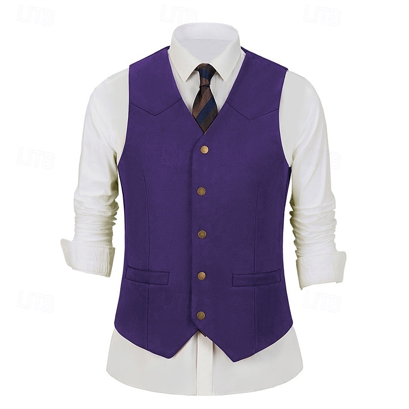 Herren Weste aus Wildlederimitat Weste Gilet Urlaub Party Geschäft Mode Lässig Frühling Herbst Tasche Knöpfe Polyester Bequem Einfach Einreihig Ein-Knopf V Ausschnitt Normale Passform Schwarz 2025 - $32.99 –P9
