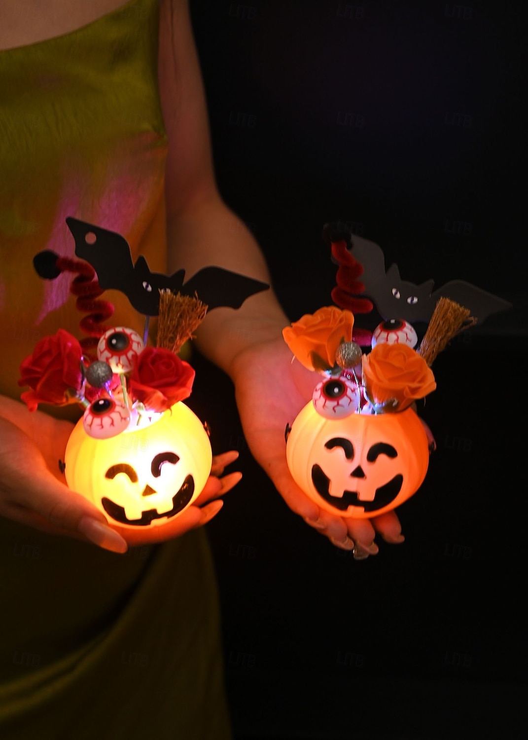 1 Pc 12 * 9CM 2025 New Halloween and Easter Pumpkin Eye Bat with Lantern Ghost Festival Decoration Simulation Flower Pumpkin Lantern 2025 - $4.99 –P2