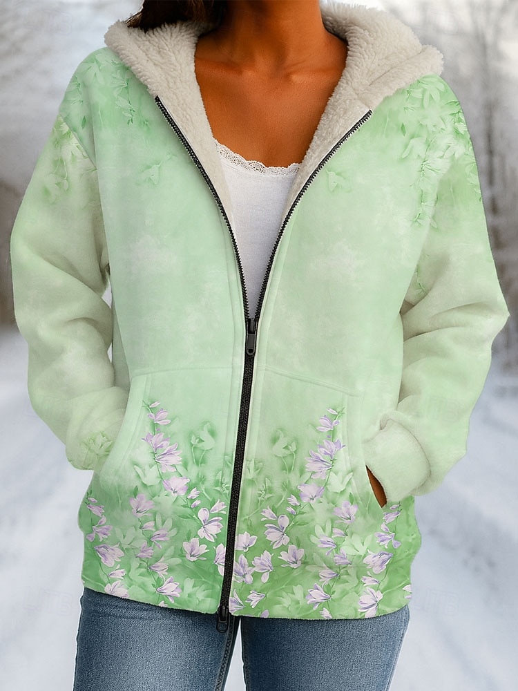 Cappotto invernale per donna giacca invernale foderata in pile antivento calda con tasca a zip foderata in pile casual floreale casual athleisure quotidiano abbigliamento quotidiano normale cappuccio del 2026 a $51.99 –P4