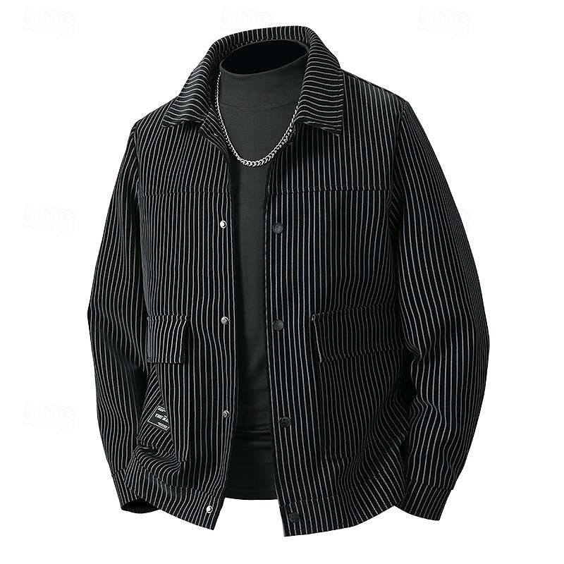 Homme Veste Légère Veste Cargo Veste Décontractée Vacances Quotidien Respirant Avec Poches Printemps Automne Rayure Mode Classique Revers Régulier Noir Café Veste de 2026 ? $50.99 –P2