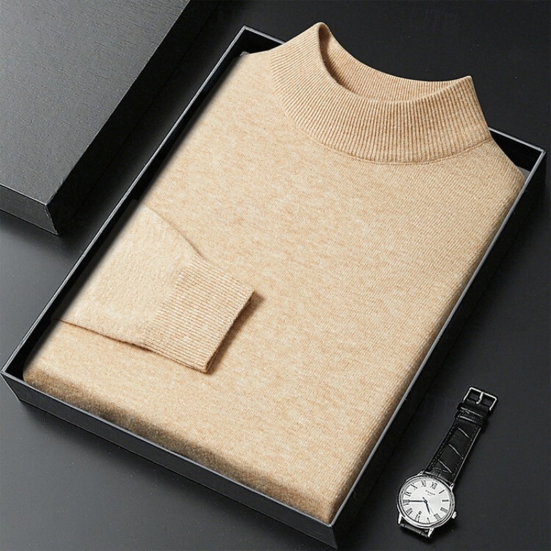 Men's Sweater Pullover Sweater Jumper Ribbed Knit Regular Tops Knitted Slim Fit Plain Turtleneck Knitwear Contemporary Casual Daily Wear Clothing Apparel Fall Camel Black M L XL 2026 - $26.99 –P13