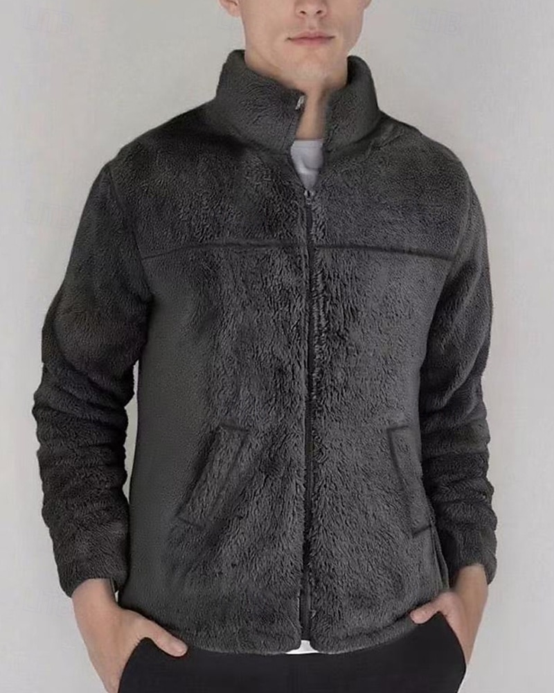 Pánské Zimní bunda Teddy Coat Neformální bunda Dovolená Denní Zahřívací Kapsy Fleece Podzim zima Bez vzoru Módní Šik ven Stojáček Standardní Černá Námořnická modř Hnědá Khaki Tmavě šedá Saka 2025 - $32.99 –P1
