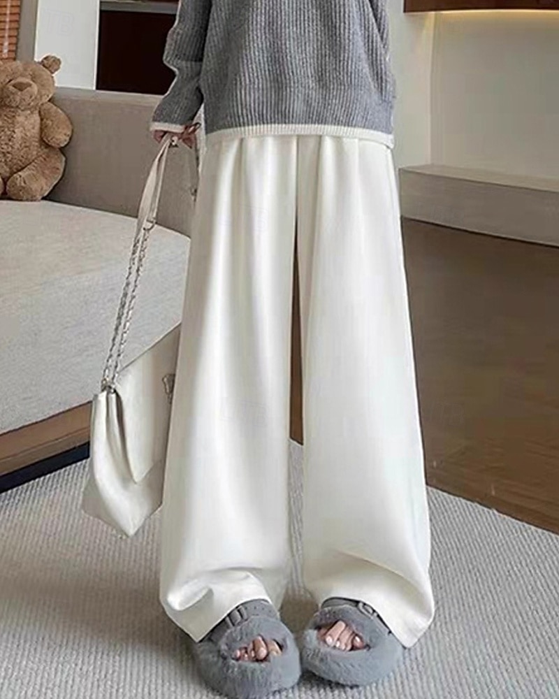 Per donna Pantaloni in Pile Gamba larga Pantaloni Moda Streetwear Lunghezza intera Vita Alta Semplice Elastico in vita Lavorato a maglia Caldo Confortevole Micro-elastico Streetwear Abbigliamento del 2025 a $27.99 –P4