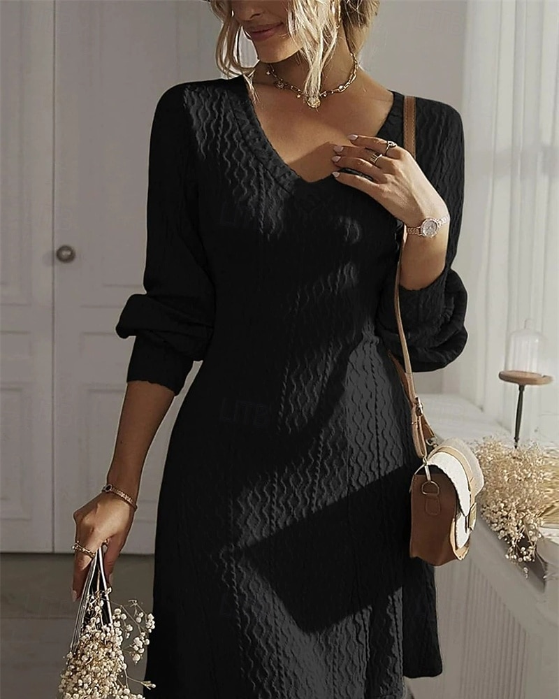 Pentru femei Rochii Midi Rochie neagra Rochie de petrecere Rochie casual Rochie de Cocktail Elegant Modă Modern În aer liber Petrecere Zilnic Zvelt Simplu Manșon Lung În V Negru Alb Albastru piscină 2025 - $31.99 –P1