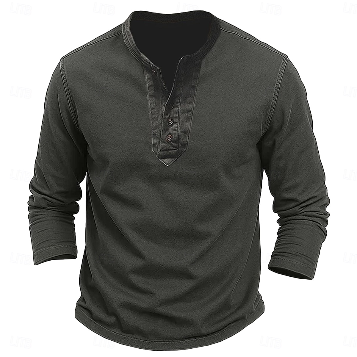 Herren Vintage-Shirt Henley Hemd Langarm Einheitliche Farbe Vintage Retro Vintage Vintage-Stil Stückgefärbt Verblasst Henley Lässig Frühling & Herbst Ganzjahres Braun Dunkelgray Henley T-Shirt 2026 - $26.99 –P1