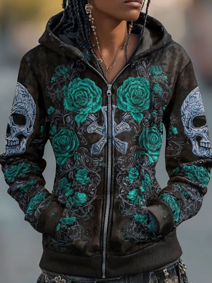 Γυναικείο Ζιπ-άκι Hoodie Γραφικά Κρανία Ρόδο Μόδα Casual Μακρύ Μανίκι Φορέματα Κανονικά Τοπ Στριτ Καθημερινές Στιγμές Casual Ζιπ-ούρ Τσέπη Σχέδιο Κόκκινο Μωβ Πράσινο Άνοιξη Φθινόπωρο 2026 - $39.99 –P2