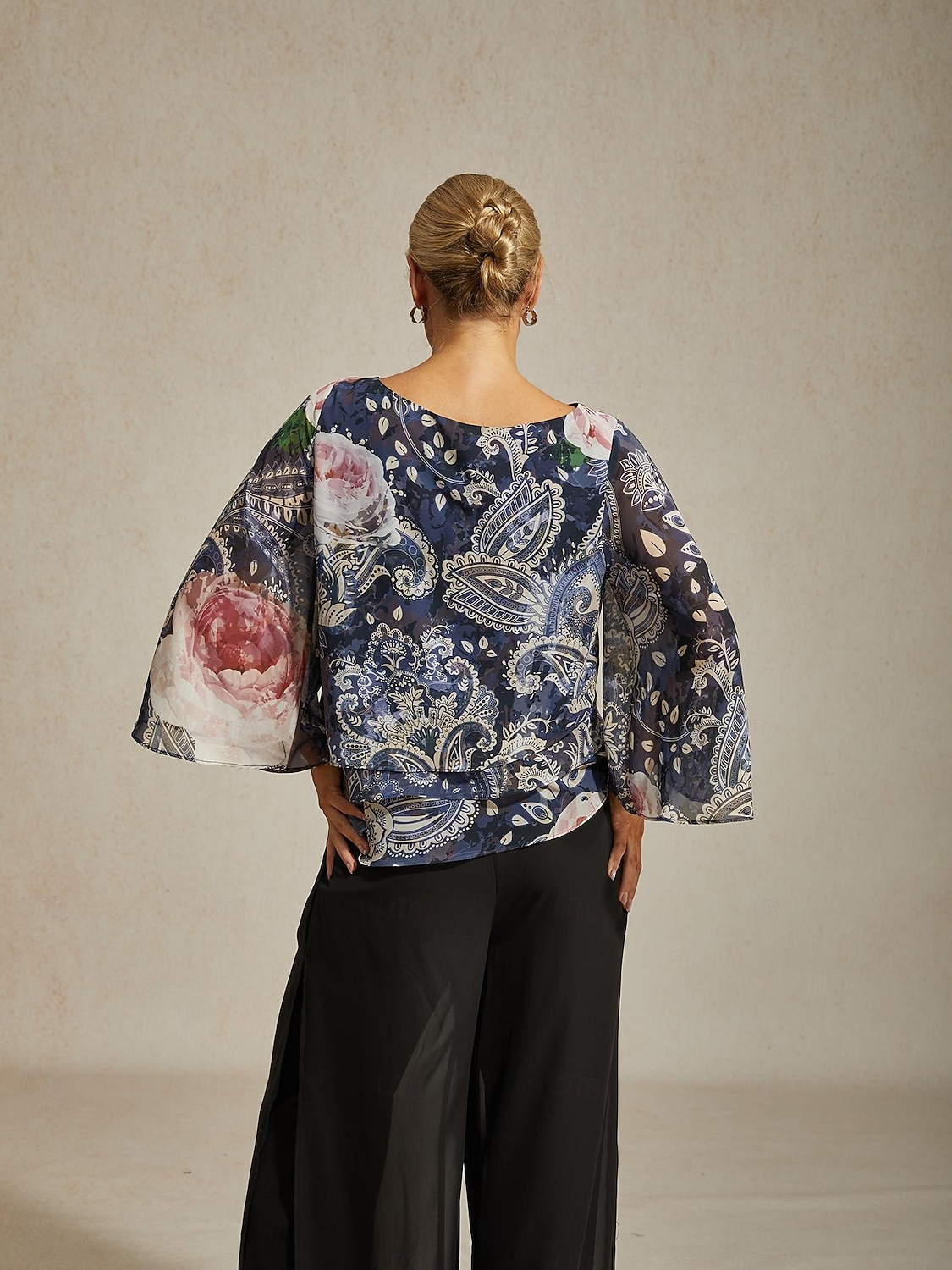 camicetta da donna verde paisley stampa botanica a strati in chiffon resort casual vacanza primavera estate autunno del 2025 a $61.99 –P4