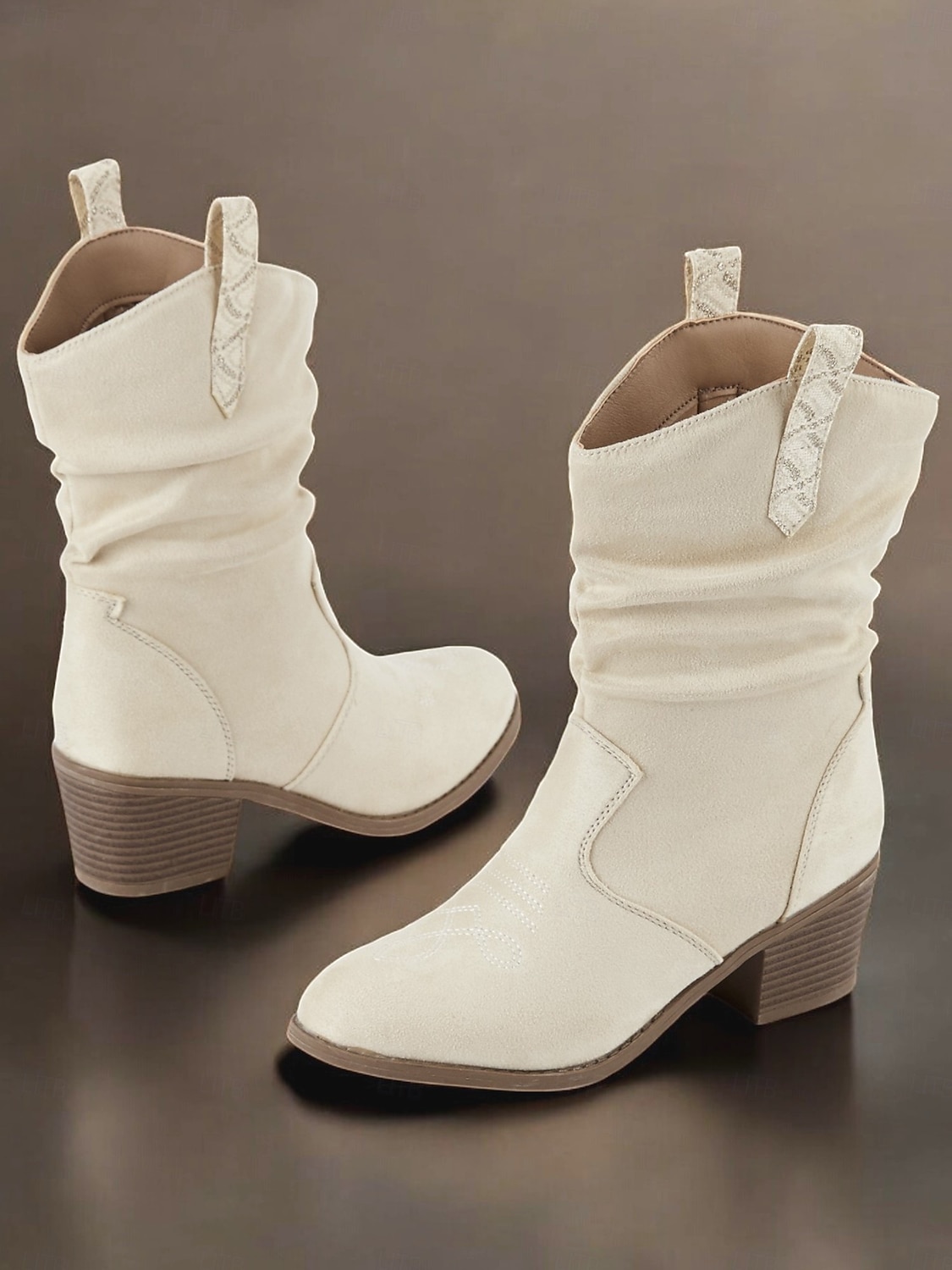 naisten länsimaisen kermanväriset mokkanahkaiset cowboy-saappaat matalalla korkokenällä - täydelliset vapaa-aikaan 2026 - $54.99 –P3