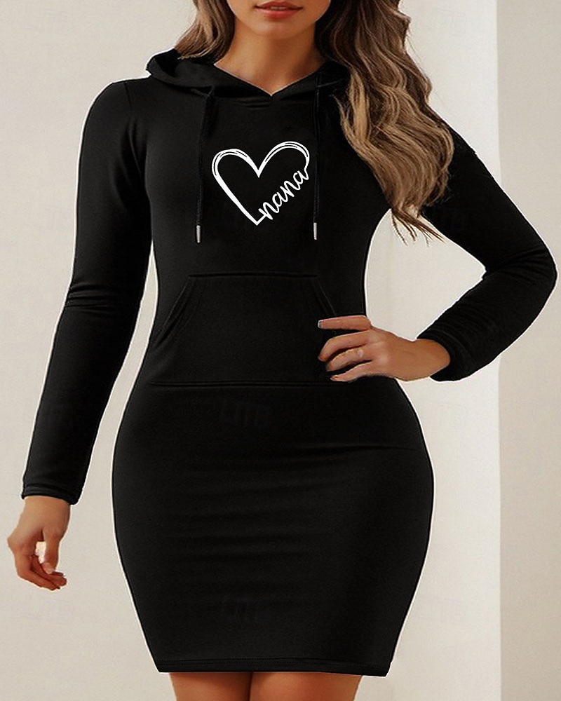Damen Minikleid Kapuzenkleid Mode Modern Täglich Ausgehen Normale Passform Herz Langarm Mit Kapuze Schwarz Frühling Herbst 2025 - $27.99 –P1