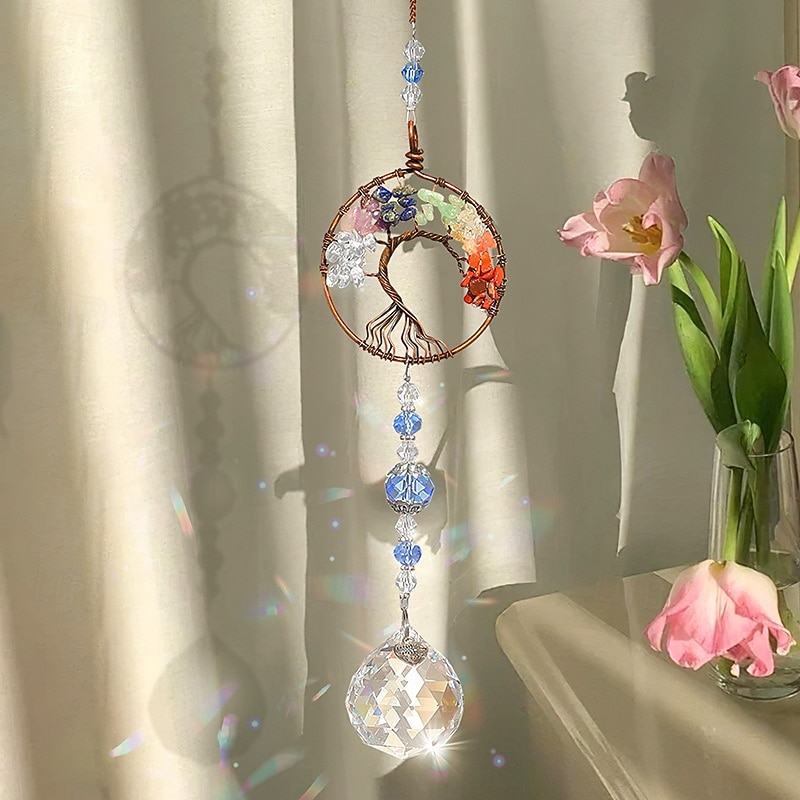 Adorno colgante atrapasol de árbol de la vida de cristal, colgante de cristal para jardín, patio, porche, balcón, decoración interior y exterior, regalo perfecto y decoración del hogar. 2026 - $9.99 –P8