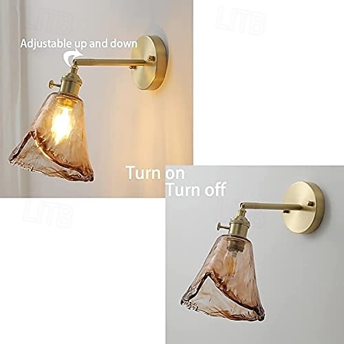 Apliques de pared de latón modernos, apliques minimalistas con pantalla de vidrio color té, lámparas de pared con ajuste de 90° hacia arriba y hacia abajo, 110-240 V 2026 - $102.97 –P14