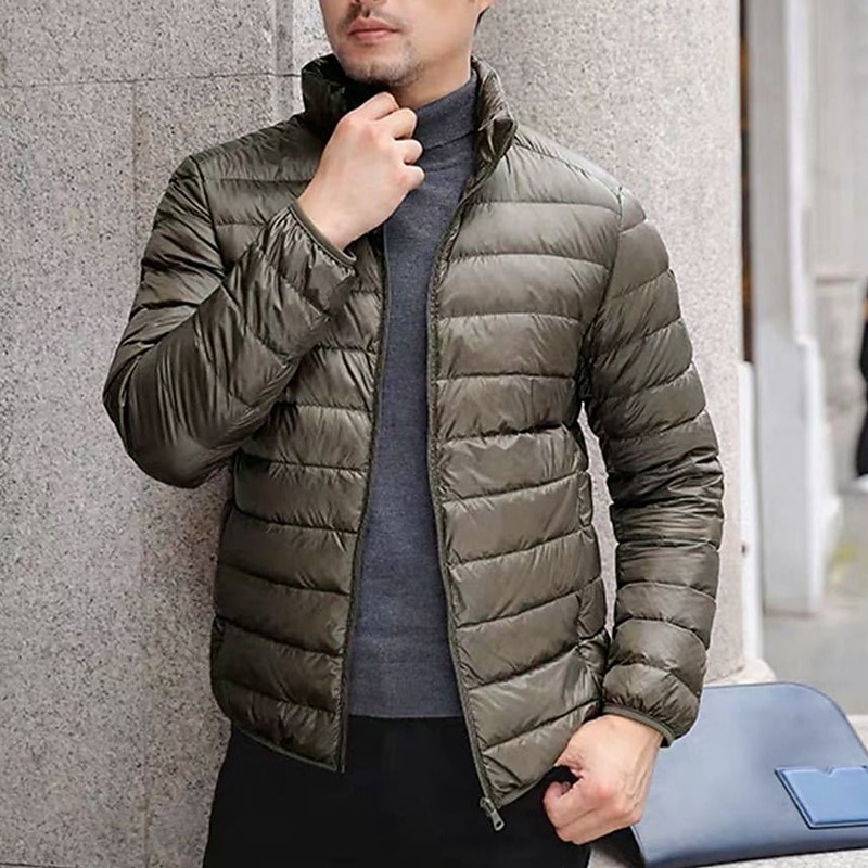 Bărbați Palton de iarnă Geacă puffer Jachetă căptușită Buzunar Poliester Vacanță Purtare Zilnică Dată Regulat Modă Casual Comfortabil Termic cald Iarnă Culoare solidă / simplă Roșu Vin Negru 2025 - $20.99 –P3