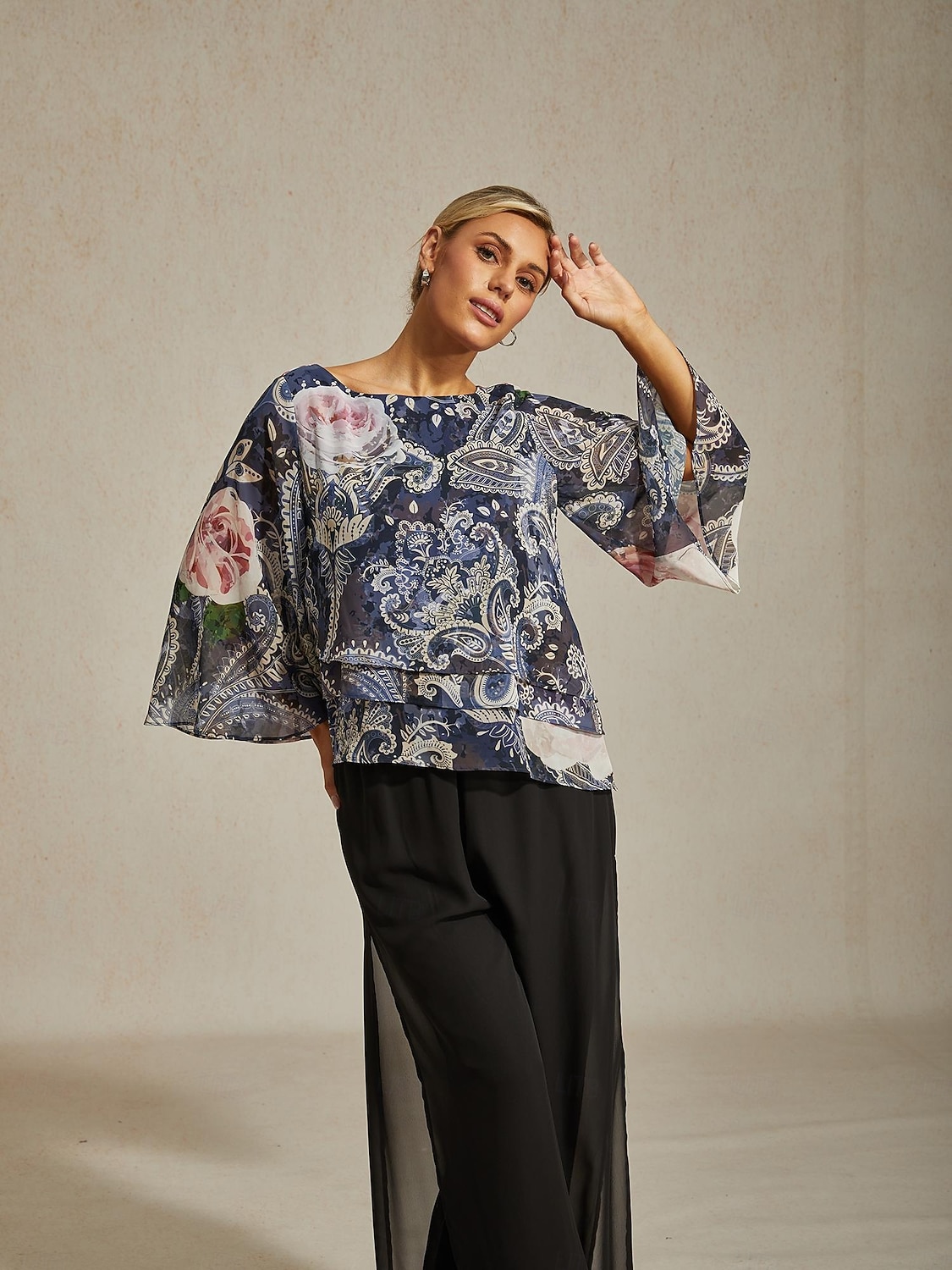 camicetta da donna verde paisley stampa botanica a strati in chiffon resort casual vacanza primavera estate autunno del 2025 a $61.99 –P2