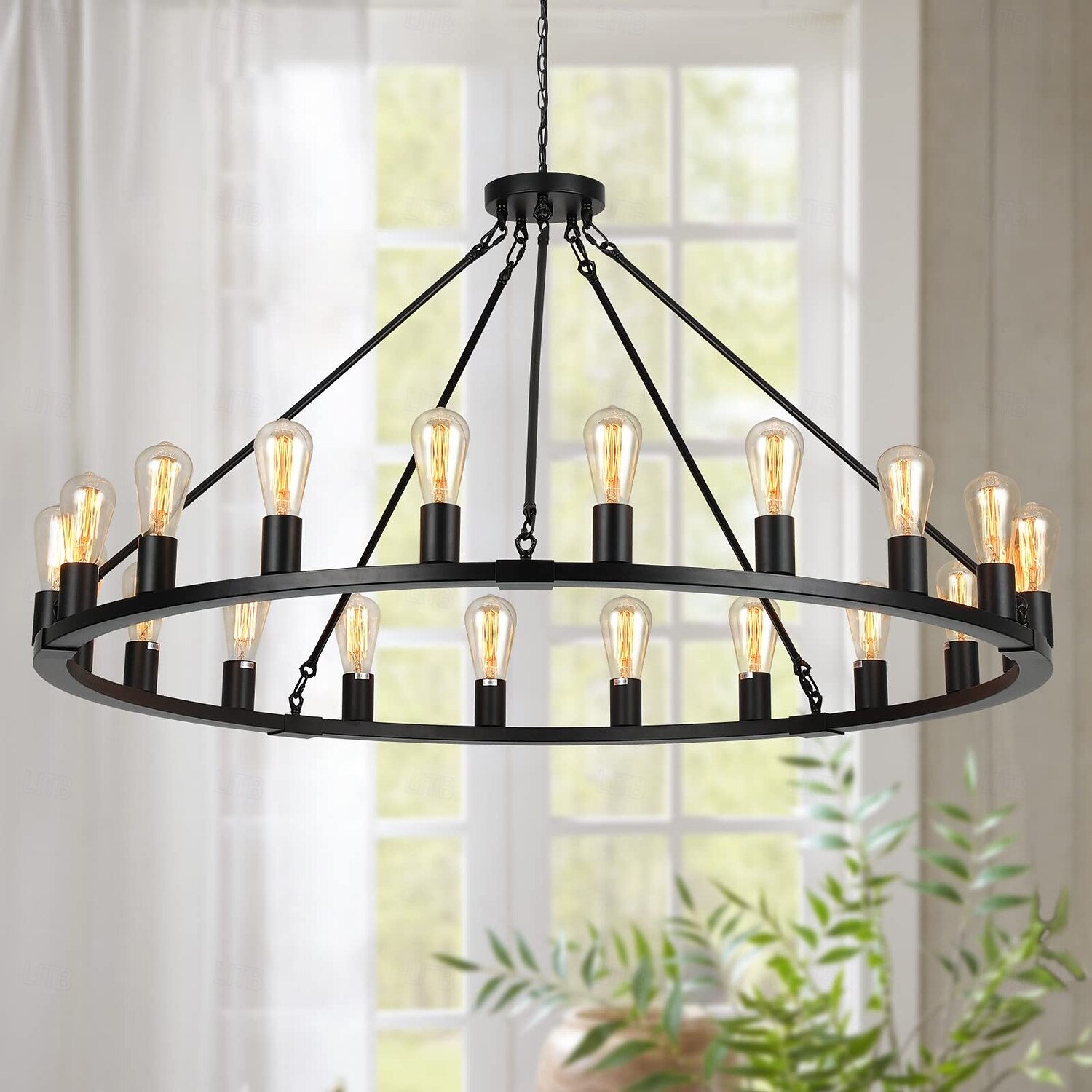 led csillár fekete kerekeken 20 fényes nagy kerek rusztikus vidéki csillár ipari lámpatest étkezőbe nappali konyha sziget előtér előszoba 2026 - $503.99 –P1