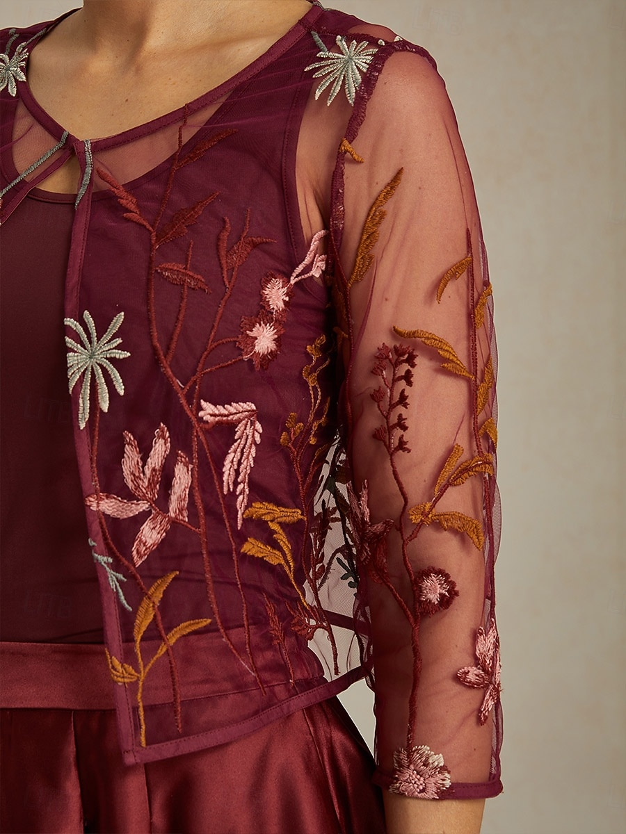 Γυναικεία Δαντελένια μπλουζάκια Φλοράλ Κομψό Στυλάτο Στρογγυλή Ψηλή Λαιμόκοψη Crop Tops Επισκέπτης γάμου Βραδινό Ρούχα για Πάρτυ Δαντέλα Κεντητό Κρασί Καλοκαίρι Άνοιξη Φθινόπωρο 2025 - AU $81.65 –P3