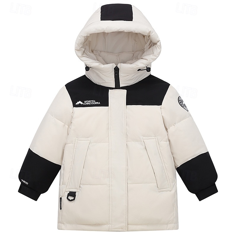 Barn Unisex Dunjacka Friluftsjacka Pufferjacka Ytterkläder Färgblock Långärmad Håller värmen Vindtät Täcka Utomhus Dagligen Grundläggande Svart Rubinrött Beige Höst Vinter 4 år + 2025 - $76.99 –P3